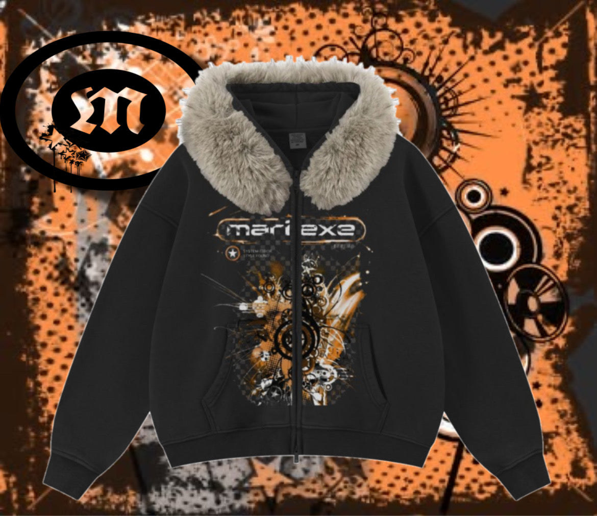 Orange FrutigerMetro Faux Fur Zipper Hoodie