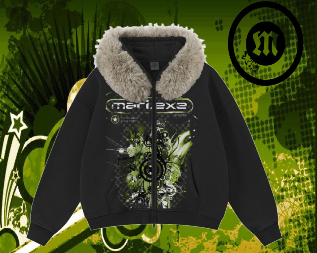 Green FrutigerMetro Faux Fur Zipper Hoodie