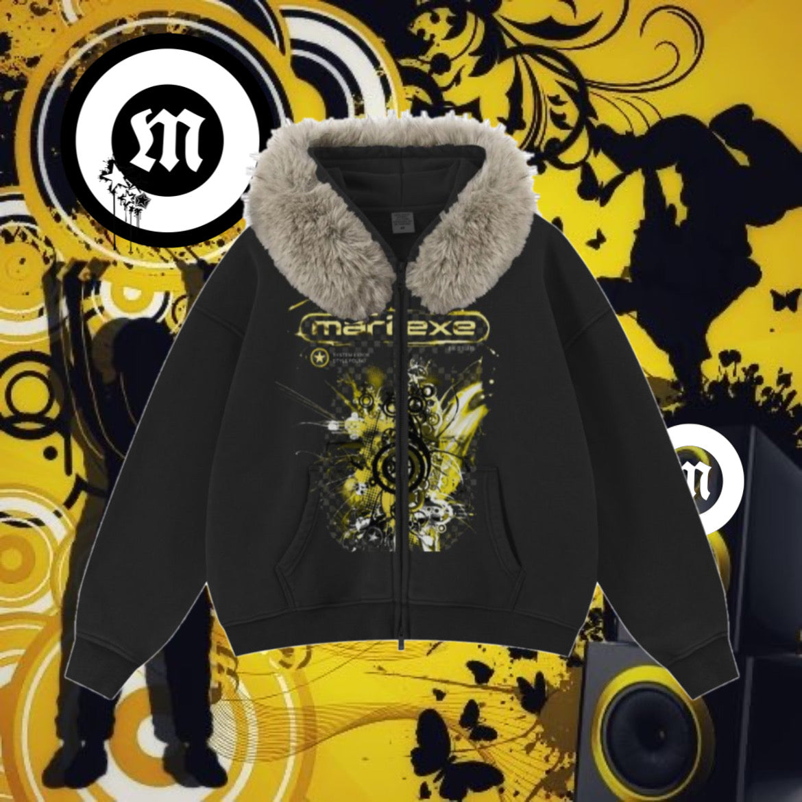 Yellow FrutigerMetro Faux Fur Zipper Hoodie
