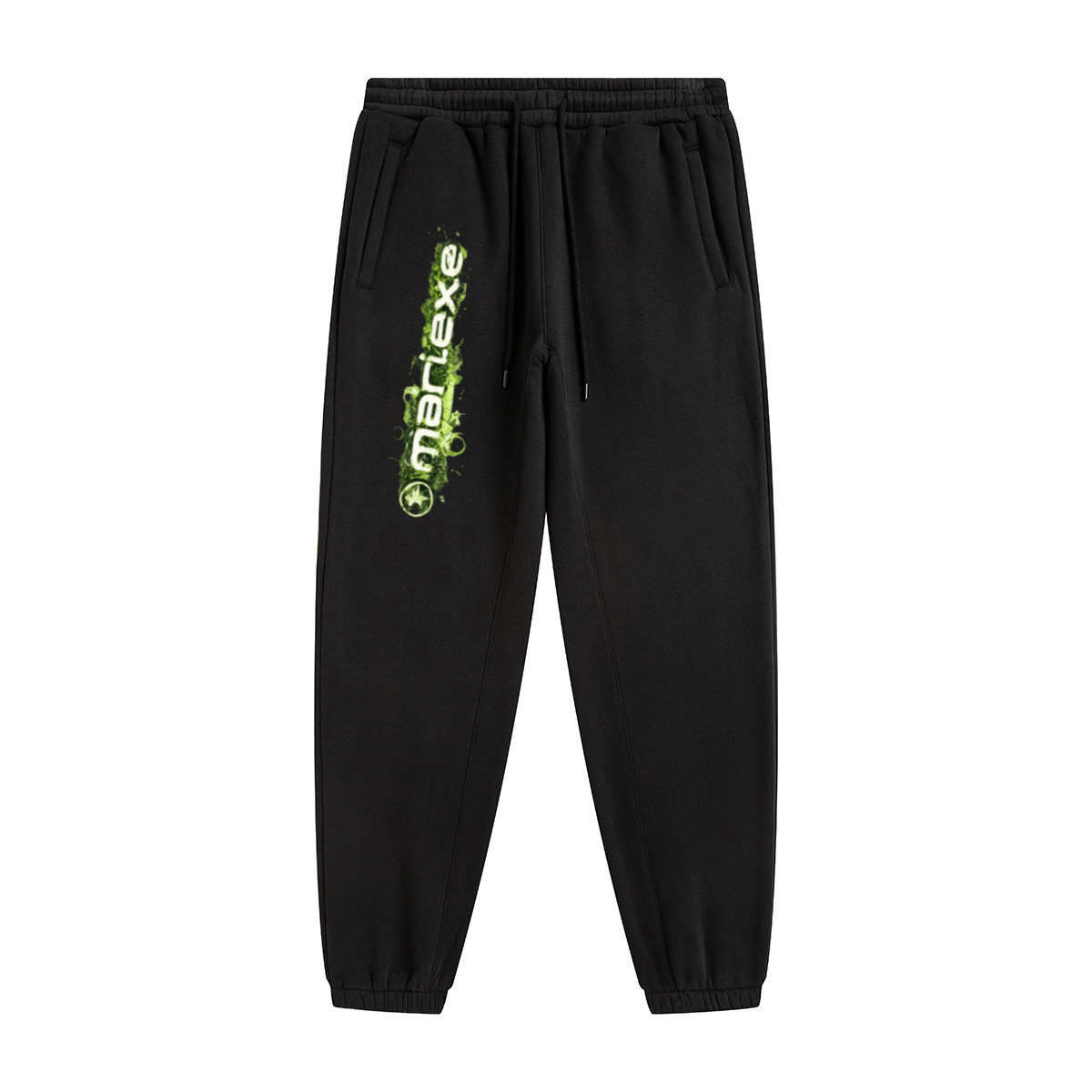 345GSM Unisex Fleece-Lined Clean Solid Drawstring Jogger Sweatpants Black