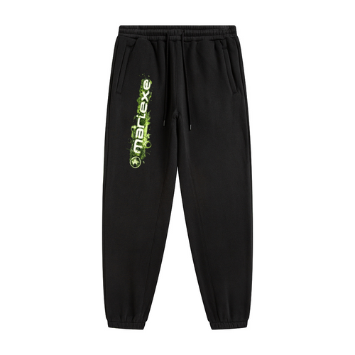 345GSM Unisex Fleece-Lined Clean Solid Drawstring Jogger Sweatpants Black
