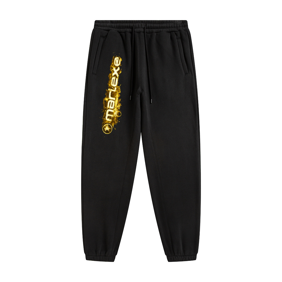 345GSM Unisex Fleece-Lined Clean Solid Drawstring Jogger Sweatpants Black