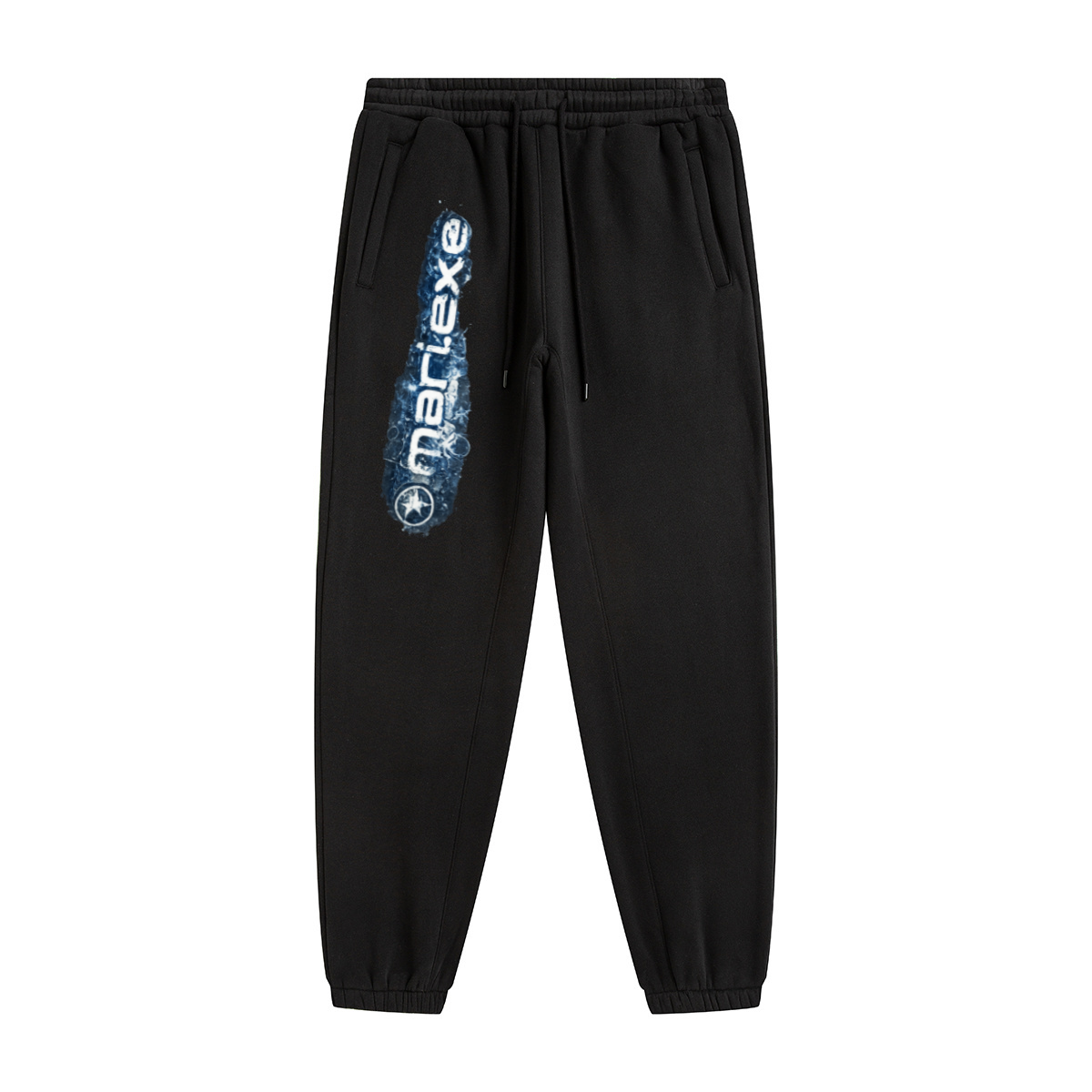 345GSM Unisex Fleece-Lined Clean Solid Drawstring Jogger Sweatpants Black