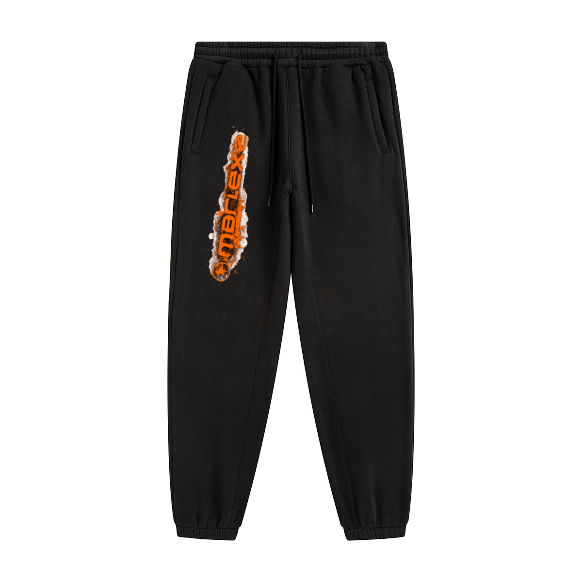 345GSM Unisex Fleece-Lined Clean Solid Drawstring Jogger Sweatpants Black