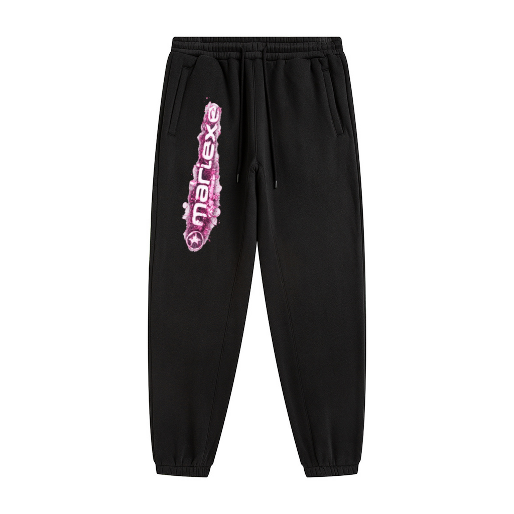 345GSM Unisex Fleece-Lined Clean Solid Drawstring Jogger Sweatpants Black